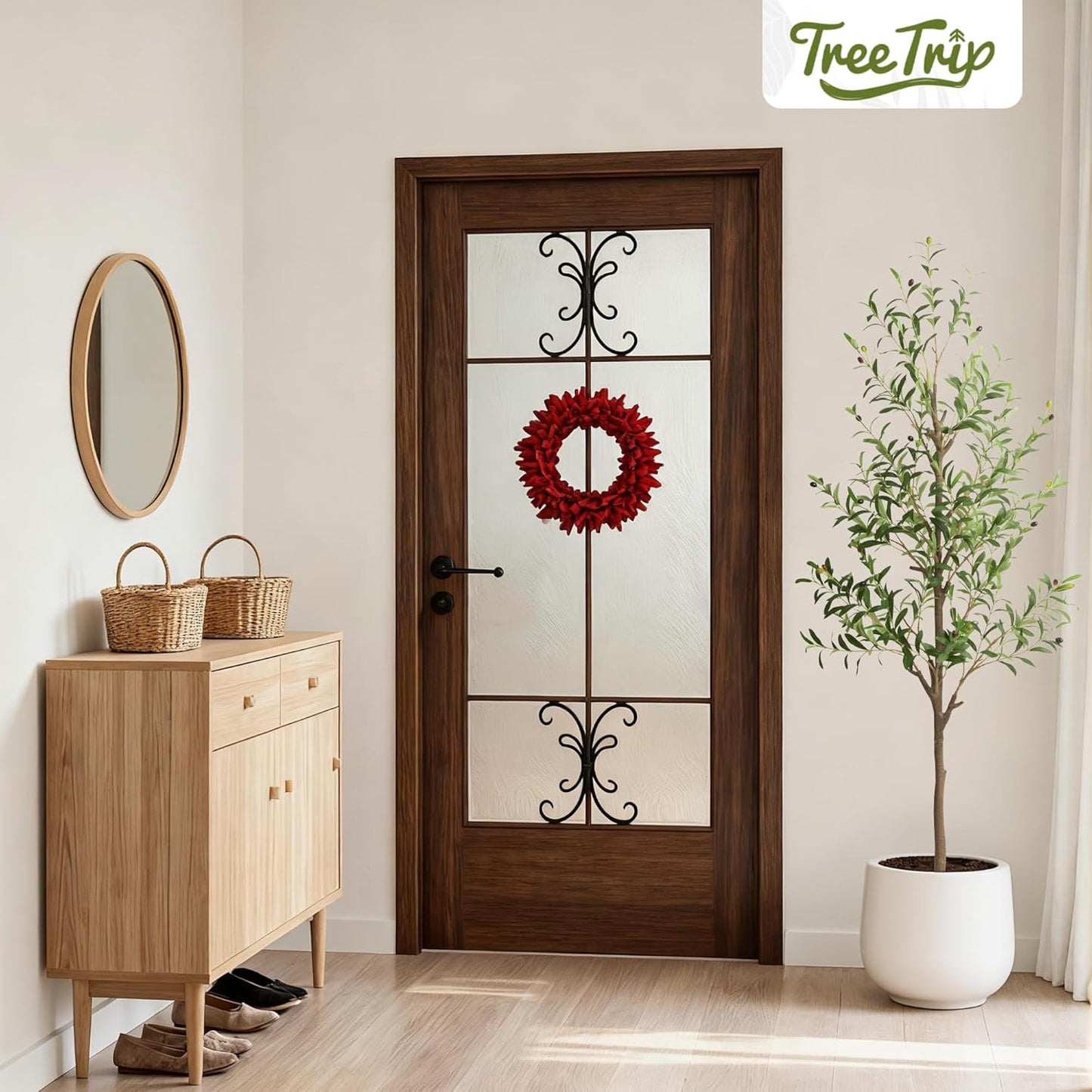 Olive Tree Artificial Indoor, 7 FT Faux Olive Trees with Planter, Fake Tall Plants with Natural Trunk and Lifelike Fruits for Home Office Decor(1, 7FT)