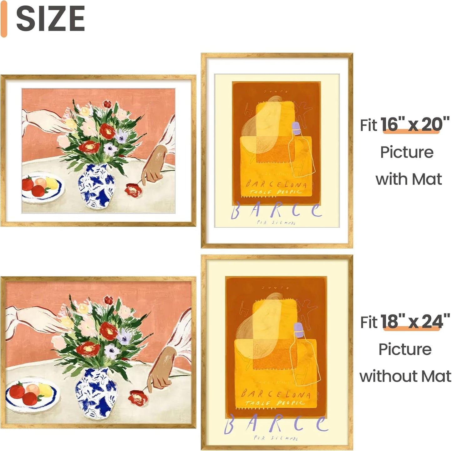 upsimples 8x10 Picture Frame, Display Pictures 5x7 with Mat or 8x10 Without Mat, Wall Hanging Photo Frame, Black, 1 Pack - Colors B