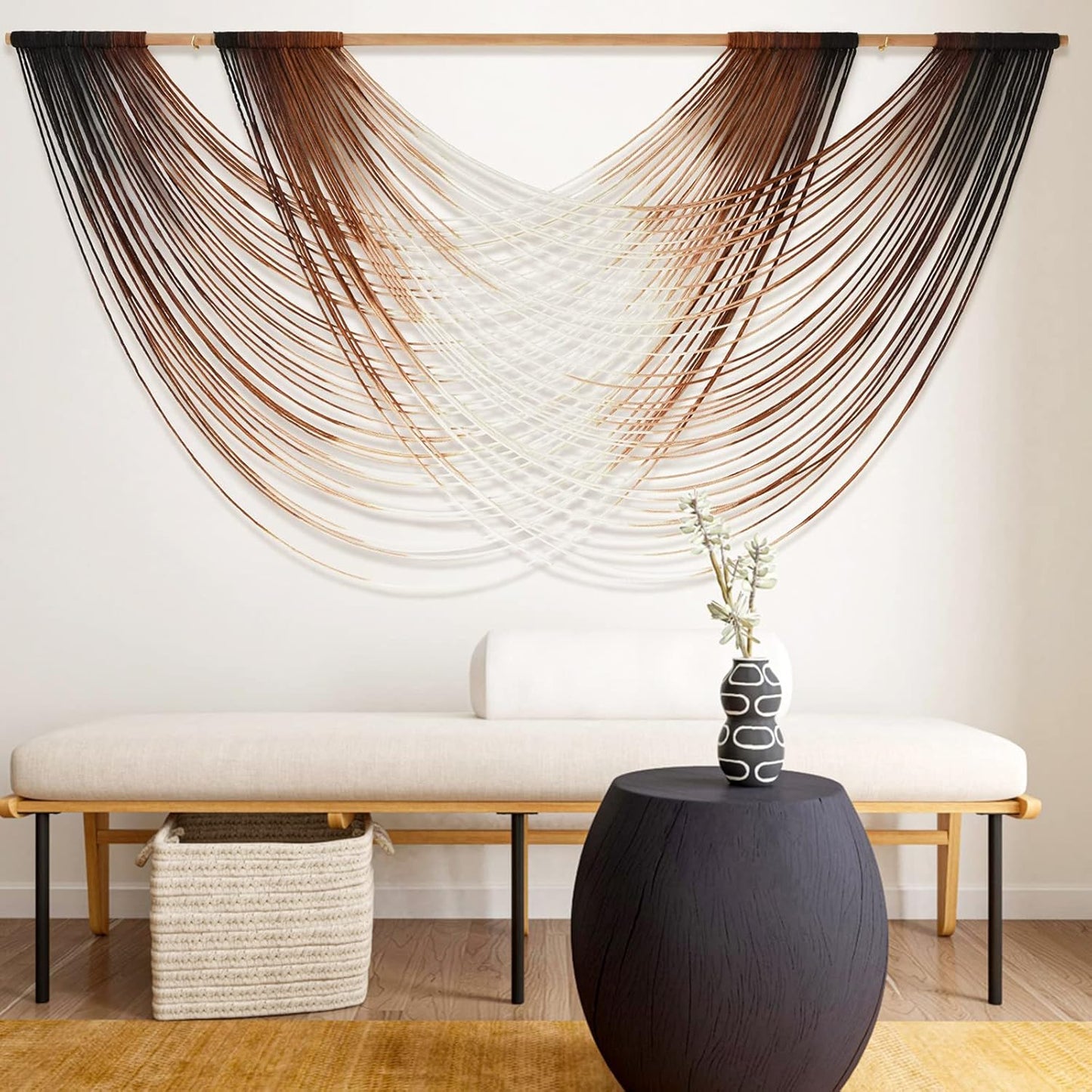 Flber Macrame Wall Hanging Boho Wall Decor Tapestry Dip Dyed Ombre Moss Green Handmade Wall Art Woven Cotton Rope Backdrop with for Bedroom Living Room, 57" W x 39" L