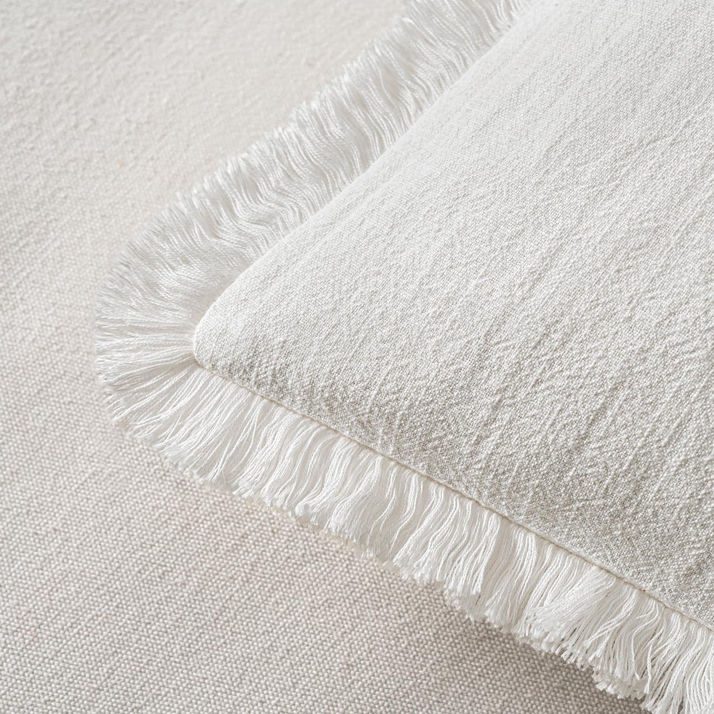 MIULEE Decorative Throw Pillow Covers Neutral Linen Fringe Throw Pillows Set of 2 Natural Beige Boho Farmhouse Cushion Covers with Tassels for Couch Sofa Bed Spring Home Decor 20x20 Inch