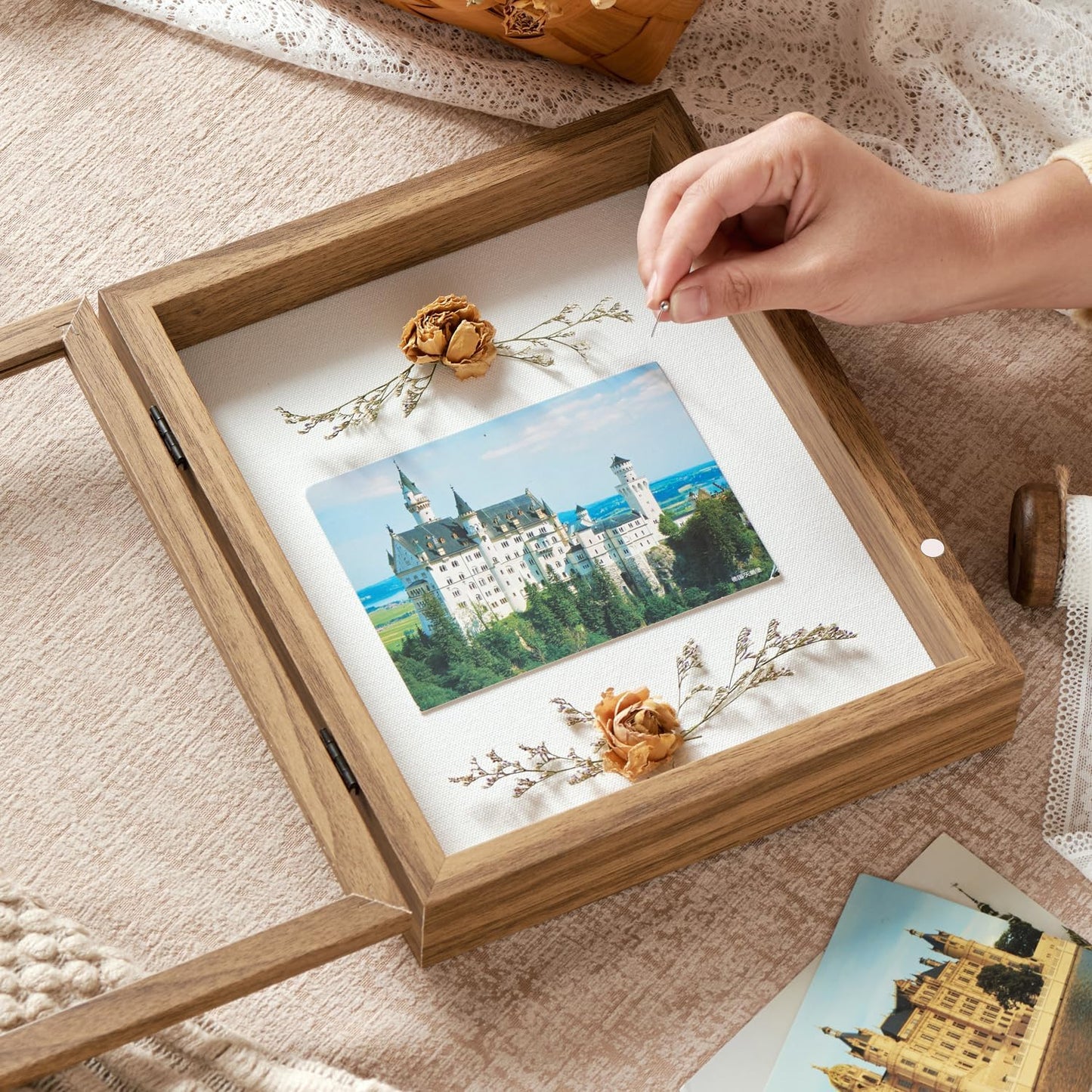 8x10 Deep Shadow Box Picture Frame Display Case with Linen Back and Stand,Real Glass Black Shadow Memory Box Frame 8x10 for Flower Baby Pet Wedding Photo Art Craft Memorial Wall Decor Gift