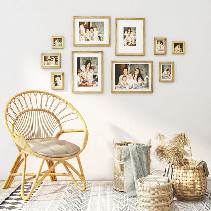 Egofine Picture Frame Set 12 Pack, Picture Frames Collage Wall Decor with Two 11x14, Two 8x10, Four 5x7, Four 4x6 for Wall and Tabletop, Made of Solid Wood, Covered by Plexiglass, Natural Wood