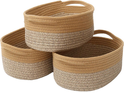 JMvicyroam Woven Basket,Small Rope Storage Bin with Handles & Ribbon Bag, Organizer for Shelves Closets,Gift Basket Empty for Birthday,Books,Dog Toys,White