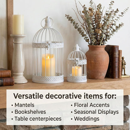 Vela Lanterns Bird Cage Decor Candle Holder Lantern Decorative Wedding Table Centerpiece Decorations, White, Small, Set of 4
