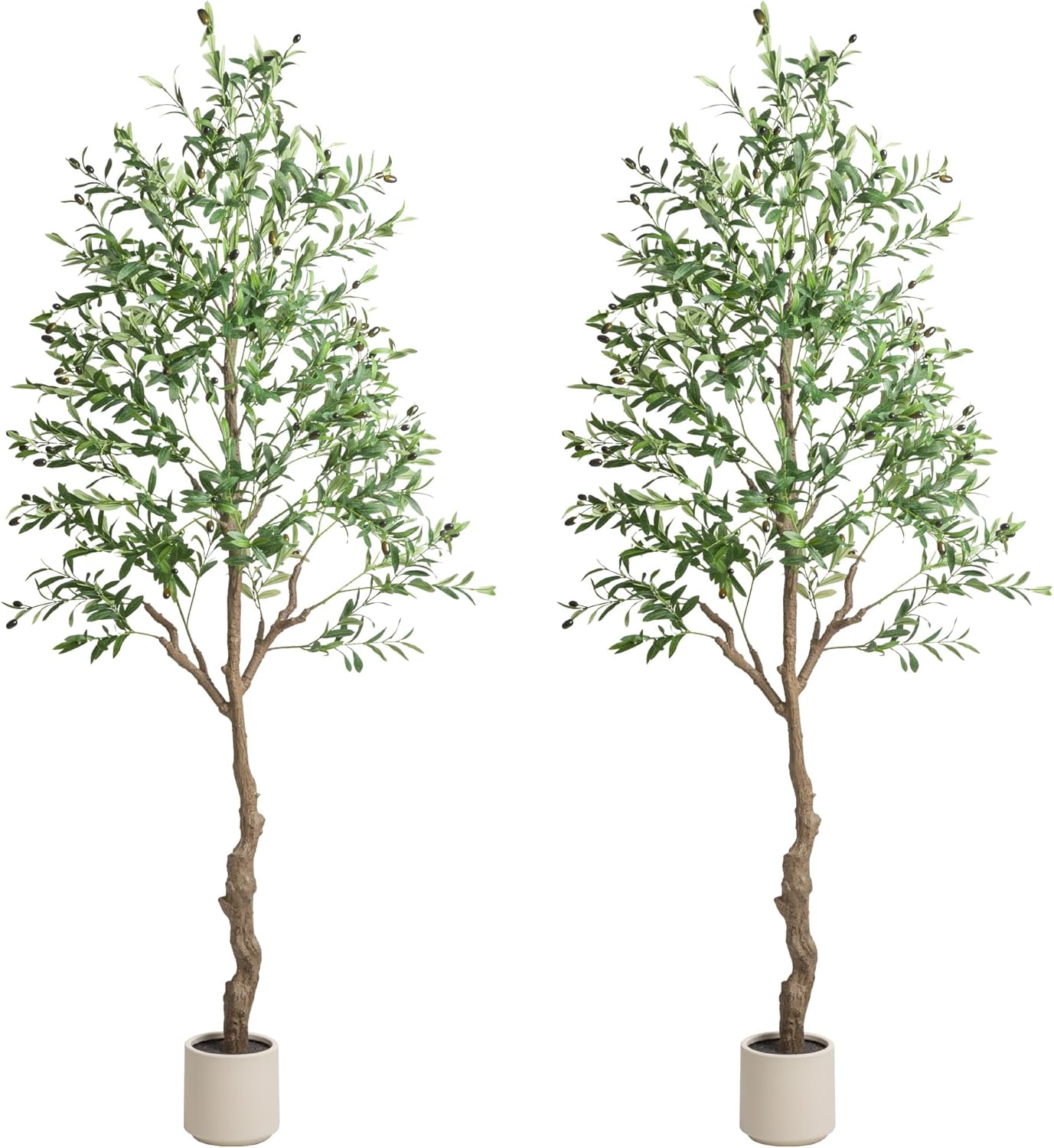 Olive Tree Artificial Indoor, 7 FT Faux Olive Trees with Planter, Fake Tall Plants with Natural Trunk and Lifelike Fruits for Home Office Decor(1, 7FT)