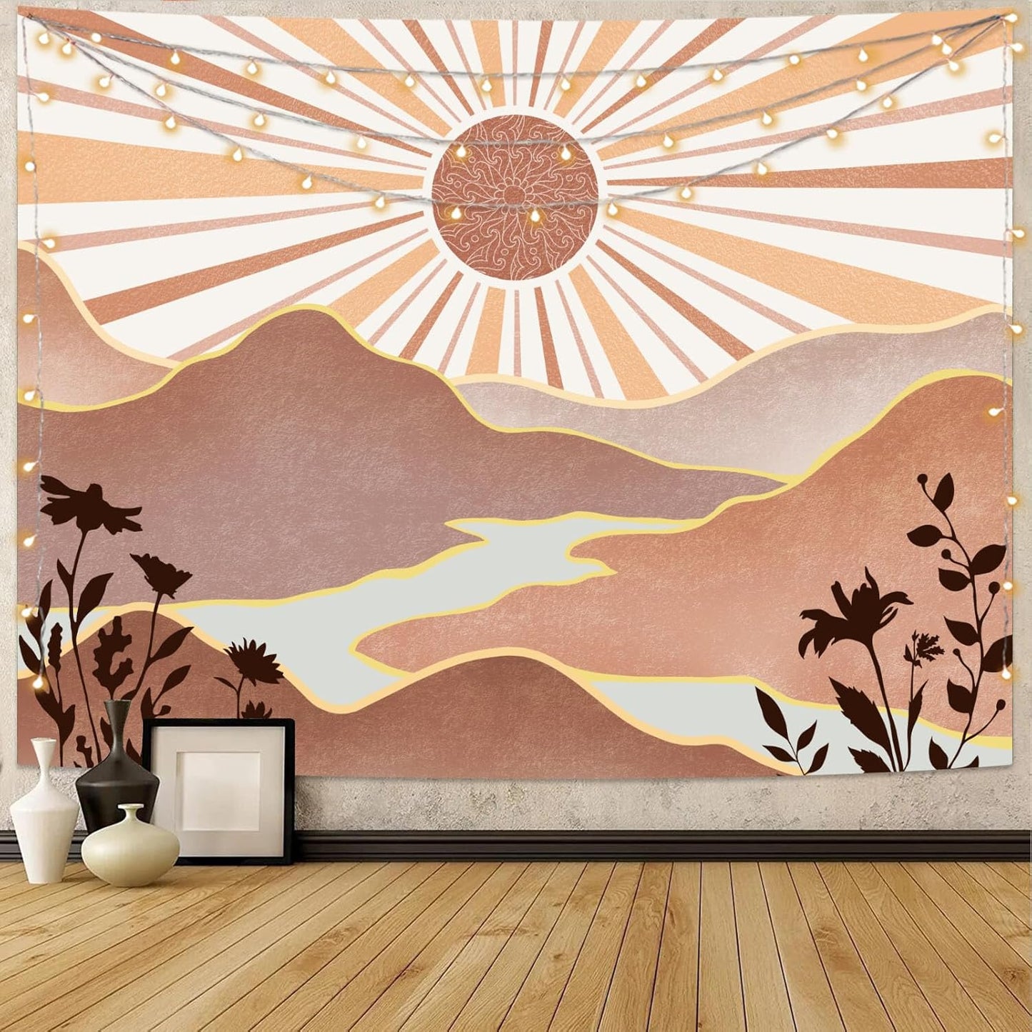 Lunerfex Bohemian Mandala Sunrise Wall Tapestry, Abstract Mountain Scenery Tapestries for Home Decor, Boho Tapestry 48x36 Inch