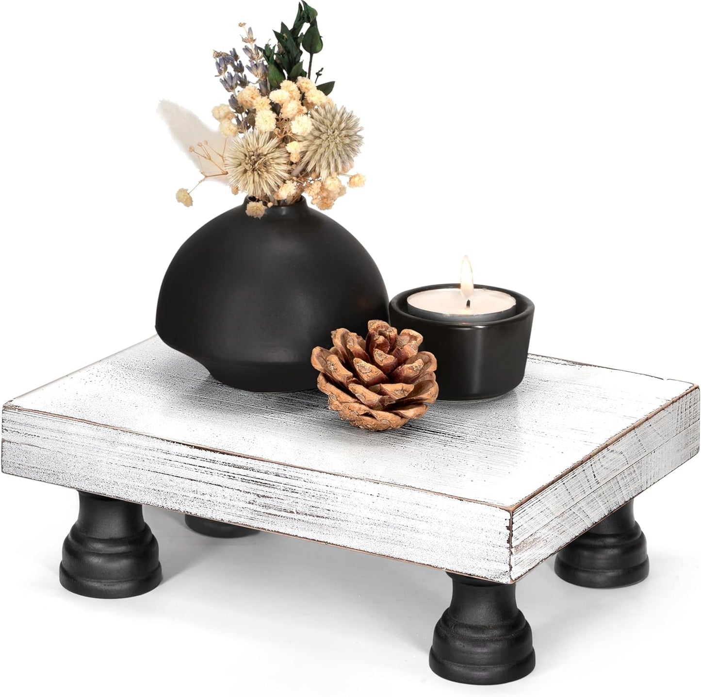 EOSAHR Farmhouse Riser for Room Decor : Decorative Pedestal Stand For Display Your Home Decorations and Uniquely Soap Stand - Rustic Bathroom Counter Tray and Kitchen Decor (Natural Wood)