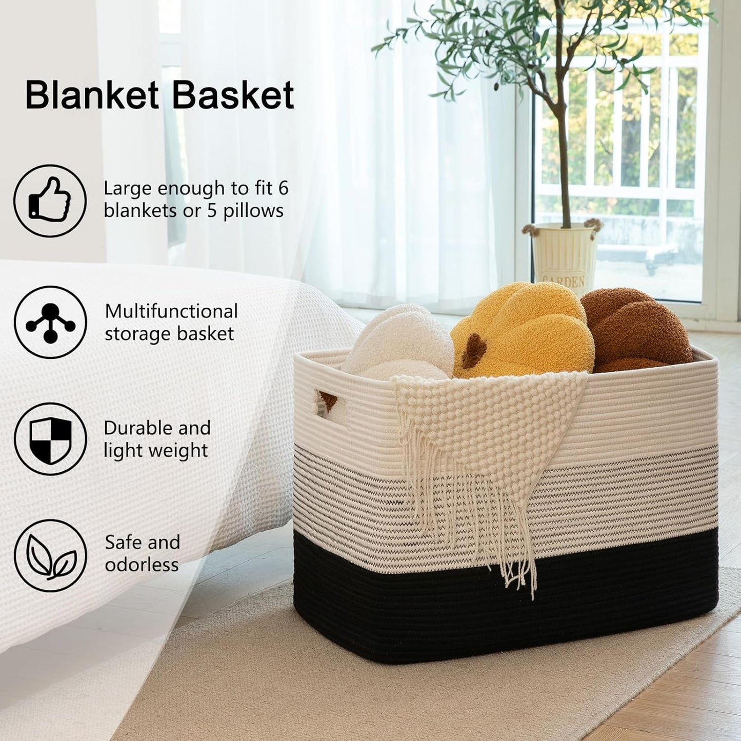 OIAHOMY Large Blanket Basket, 22”x17”x12” Rectangle Woven Baskets, Nursery Blanket Storage Living Room, Toy Storage With Handle, Large Baskets for Organizing-Gradient Yellow