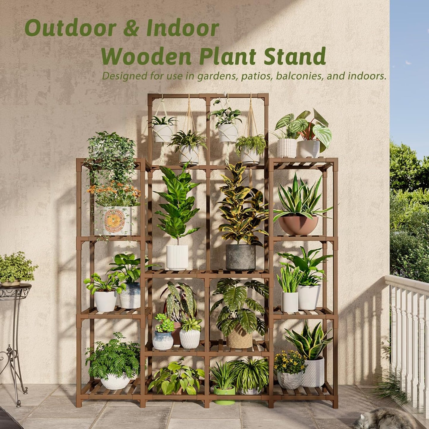 GENTINGBRO Plant Stand Indoor Outdoor 63" Tall Plant Shelf for Plants 14-Tier Large Plant Sheves for Living Room Heavy Duty Plant Rack Garden Balcony Patio Hanging Planter