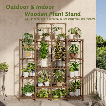 GENTINGBRO Plant Stand Indoor Outdoor 63" Tall Plant Shelf for Plants 14-Tier Large Plant Sheves for Living Room Heavy Duty Plant Rack Garden Balcony Patio Hanging Planter