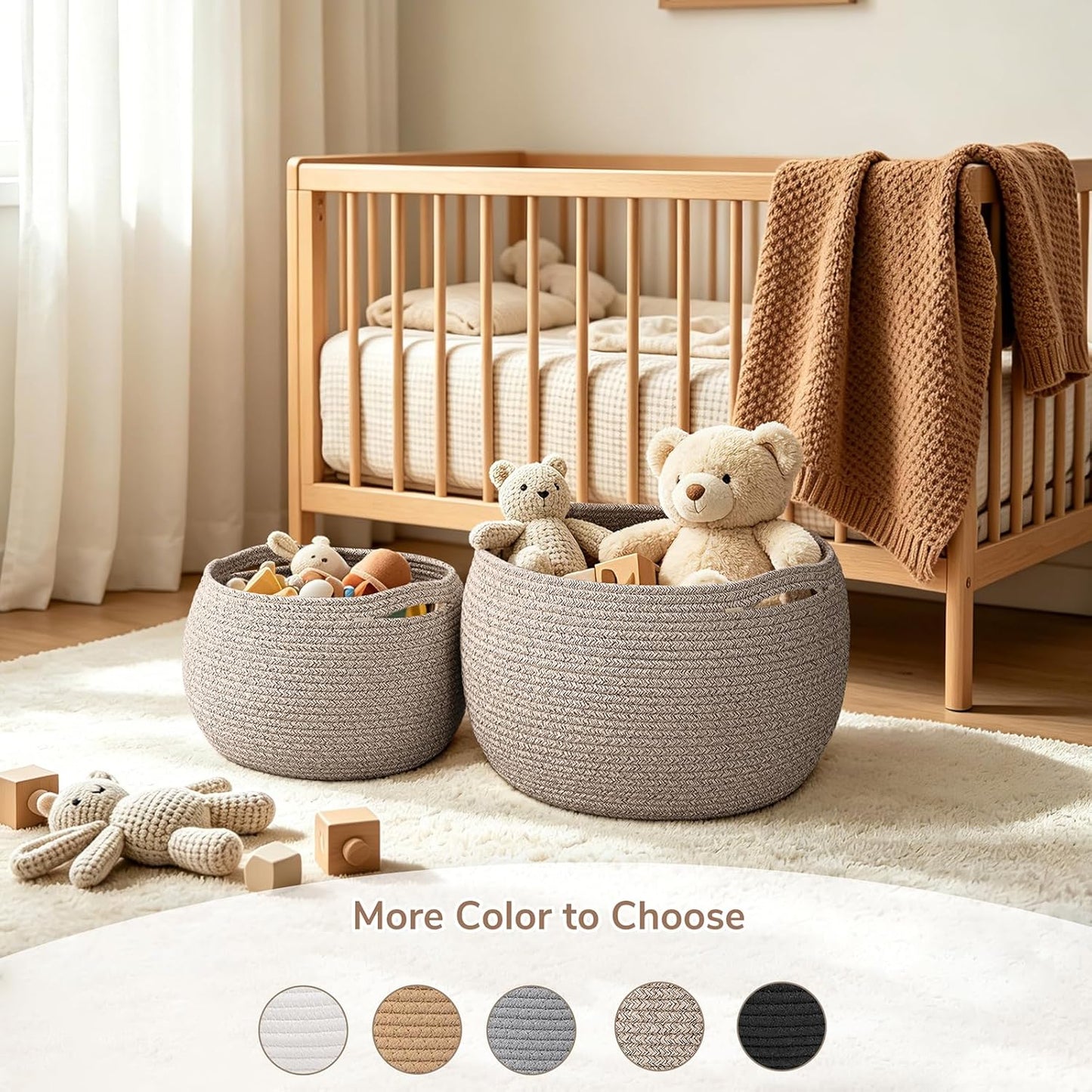 Goodpick Wicker Storage Basket for Living Room, Small Round Woven Basket for Toys, Towel, Bedroom, Children Corner Decoration Plant Baskets Indoor, Jute, 10"D x 8.3"H
