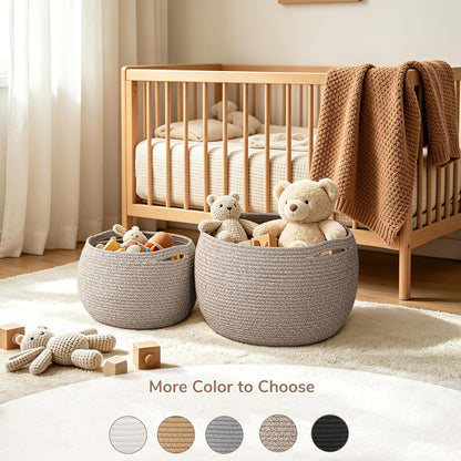 Goodpick Wicker Storage Basket for Living Room, Small Round Woven Basket for Toys, Towel, Bedroom, Children Corner Decoration Plant Baskets Indoor, Jute, 10"D x 8.3"H