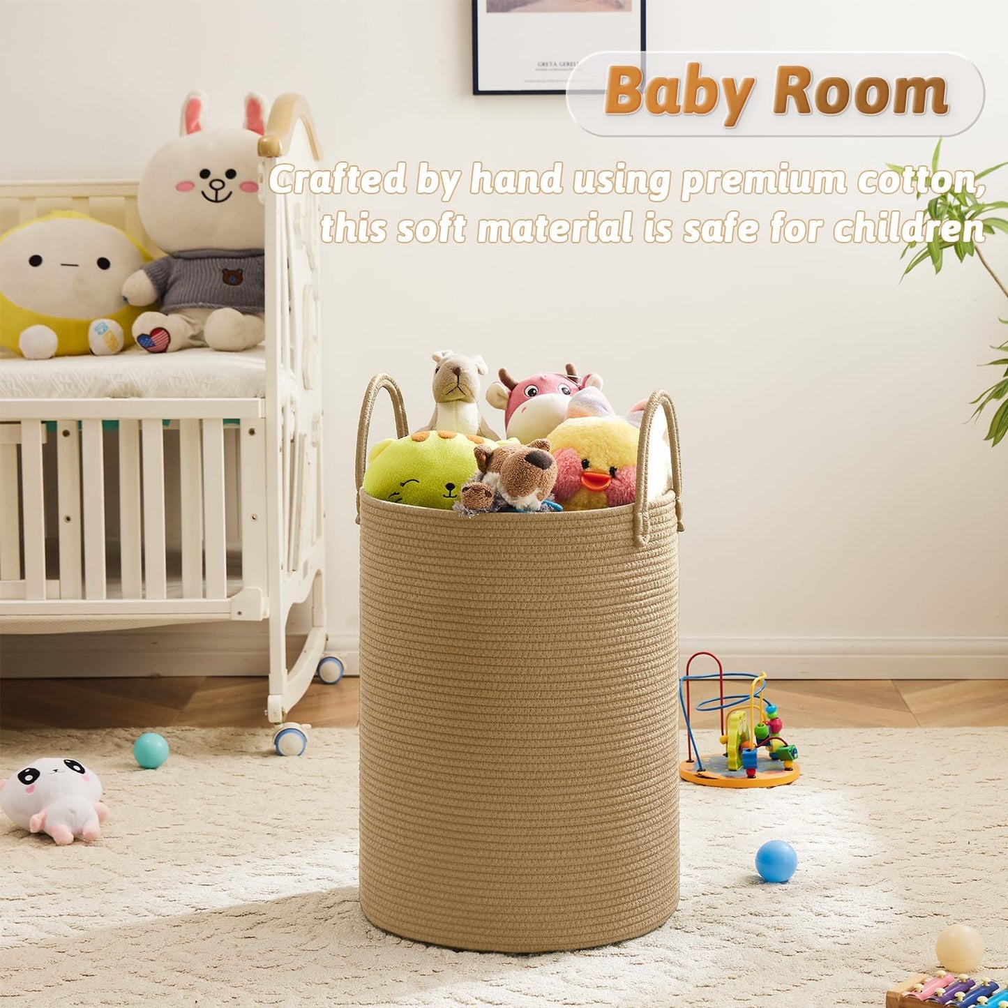 Artfeel Laundry Basket,Woven Cotton Rope Laundry Hamper,60L for Decor Storage of Dirty Clothes,Toys and Blankets in Bathroom,Baby Room and Living Room