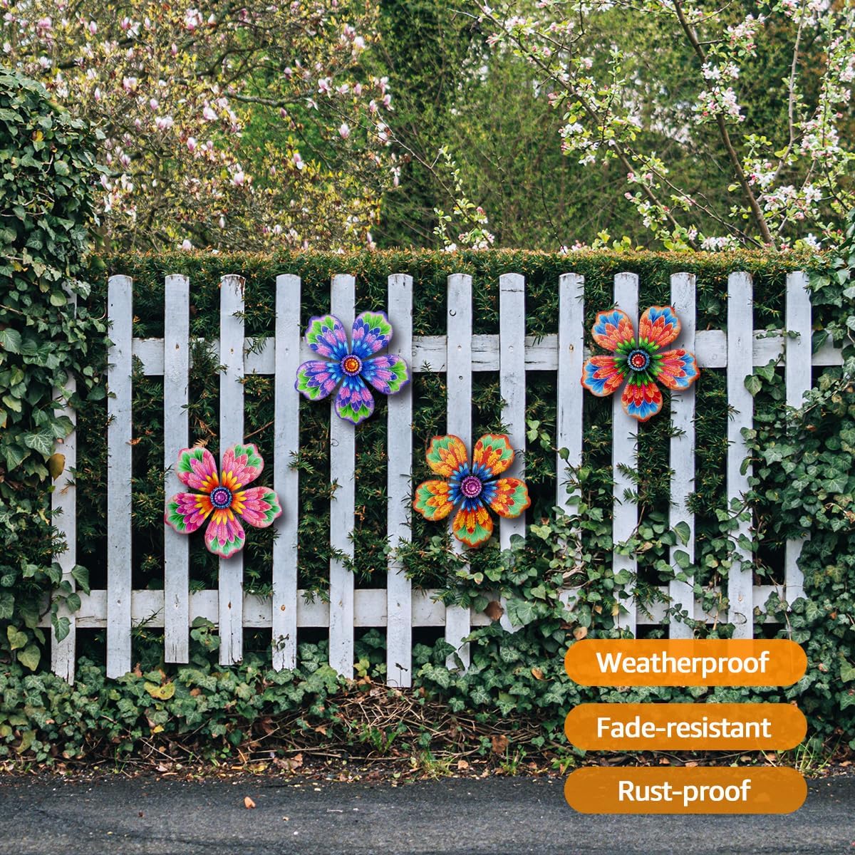 Giyyomtr Metal Flowers Wall Decor - 4pcs 6.2'' Metal Wall Art Hanging Decorations for Outdoor Fence Garden Yard Patio Exterior Wall Decor