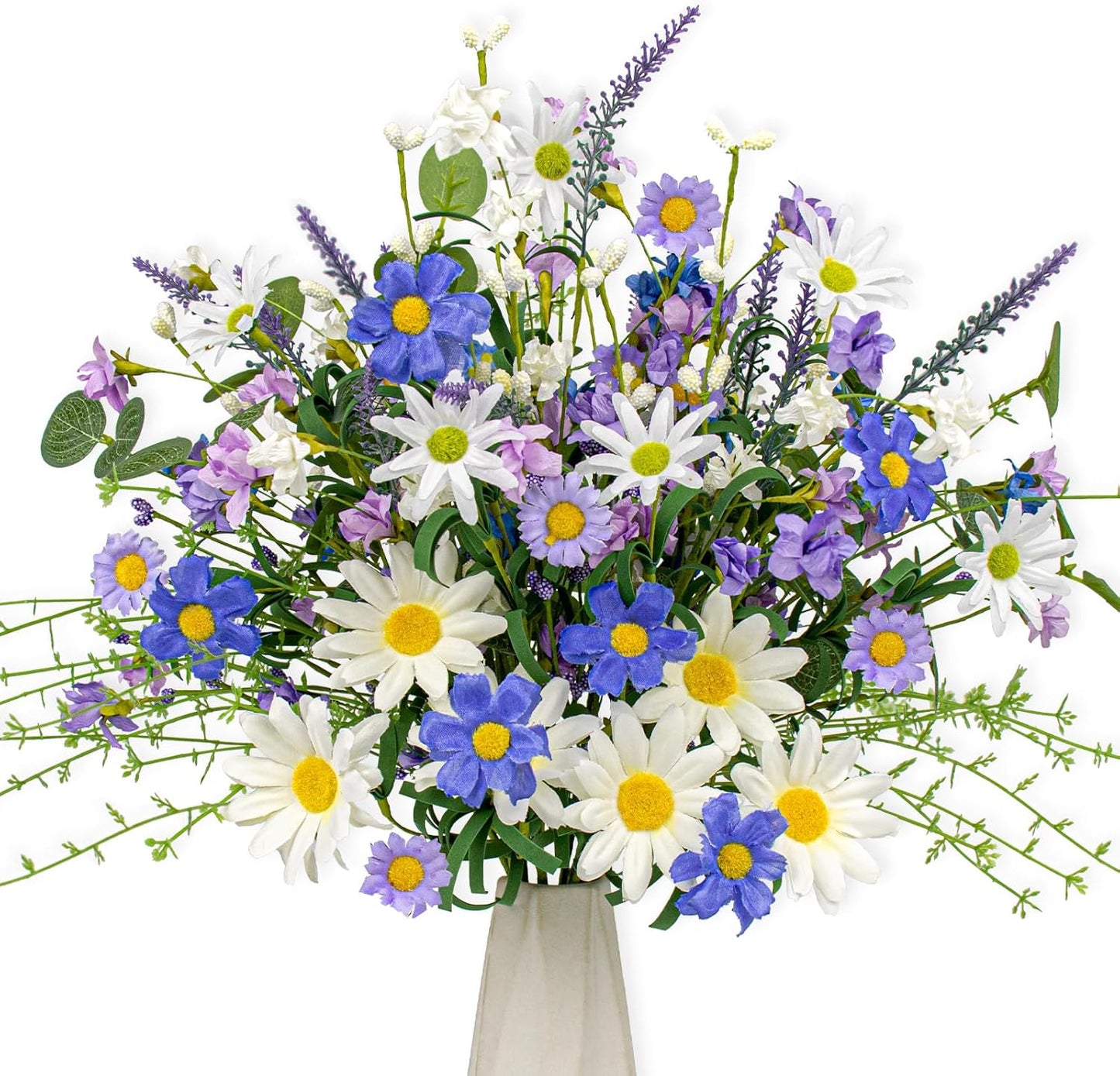 12 PCs Artificial Spring Summer Flowers Rustic Blue and White Artificial Flowers Wildflower Floral Stems with Daffodils Daisy Flower Picks for Vase Table Centerpieces Summer Spring Decor