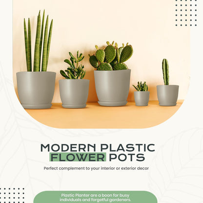 Utopia Home Plant Pots Indoor with Drainage Holes – Set of 5 White Plastic Flower Pots (7/6.6/6/5.3/4.8 Inch) – Modern Planters for Indoor Plants, Room & Office Décor, Great Stocking Stuffers