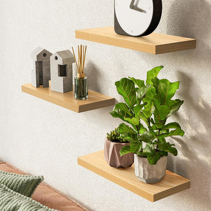 BAYKA Floating Shelves for Wall, Set of 3, Wall Mounted Rustic Wood Shelves for Bathroom, Bedroom, Living Room, Kitchen, Small Hanging Shelf for Books/Storage/Room Decor, Walnut-Like, 15.7in