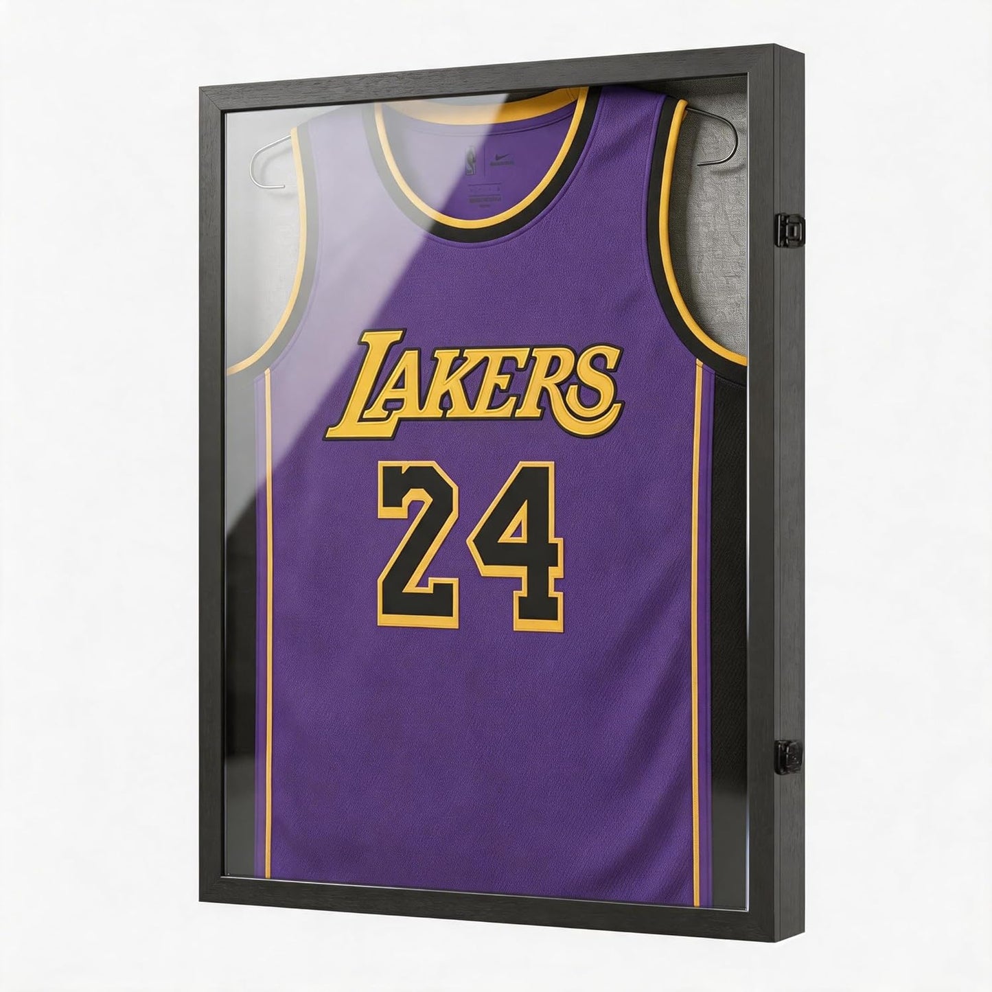 Large Lockable Jersey Frame Display Case Wall Mount, T-Shirt Shadow Box with Clear UV-Protective Acrylic, Hangers Linen Backing for Football, Basketball, Baseball