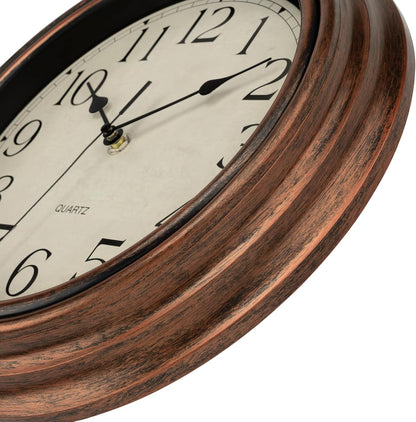 Foxtop Retro Silent Non-Ticking Round Classic Clock Quartz Decorative Battery Operated Wall Clock for Living Room Kitchen Home Office 12 Inch (Bronze)