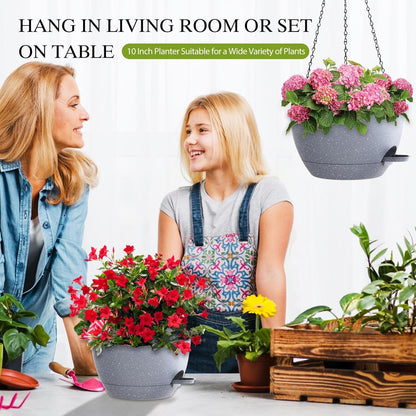 12 Inch Hanging Baskets 2 PC with Chains, Self-Watering Hanging Planters for Indoor Outdoor Plants, Plastic Hanging Flower Pots,Black