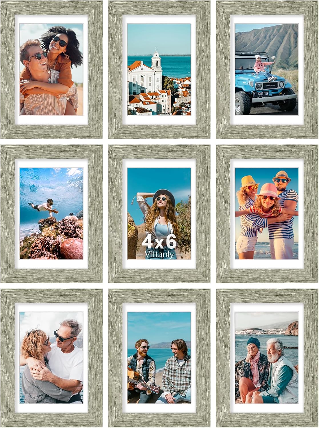 Vittanly 8x10 Picture Frames Set of 9, Shatter Resistant Plexiglass, Display 5x7 Pictures with Mat or 8x10 without Mat, Photo Frames for Wall or Tabletop, Engineered Wood, Black - Colors B
