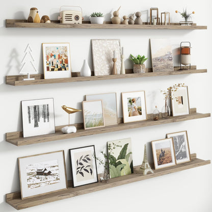 FLYJOE Floating Picture Ledge Shelves for Wall Set of 4, 48 Inch Wall Shelves with Lip Long Large Nursery Book Shelf for Toys Storage Kids Bookshelf Wall Mounted Living Room Bedroom Decor Frames