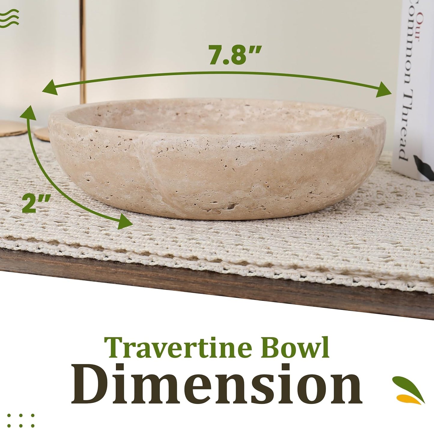 FNTSTICGOODS Travertine Decorative Bowl - 7.8” Diameter & 2” Height - Key Bowl for Entryway Table - Organic Modern Centerpiece - White/Gray