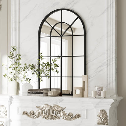 Dewfig 65"x 22" Arched Window pane Full Length Mirror, Wall Mirror, Floor Standing Mirrors, Farmhouse Long Full Body Mirrors Wall Mounted for Living Room, Bedroom, Entryway, Fireplace, Black
