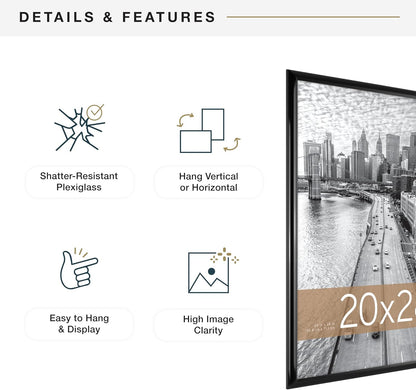 MCS Trendsetter 24x36 Poster Frame Black High-Gloss, Vertical & Horizontal Wall Hanging Large Picture Frame for Photos, Posters & Art Prints (1-Pack)