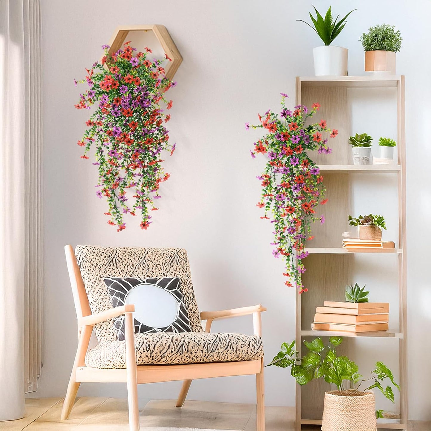 INQCMY Artificial Fake Hanging Flowers Plants for Outdoor Summer Decoration,2 PCS Faux Silk Daisy with Eucalyptus Leaves,UV Resistant Look Real for Outside Home Planter Porch Patio Balcony Yard Decor