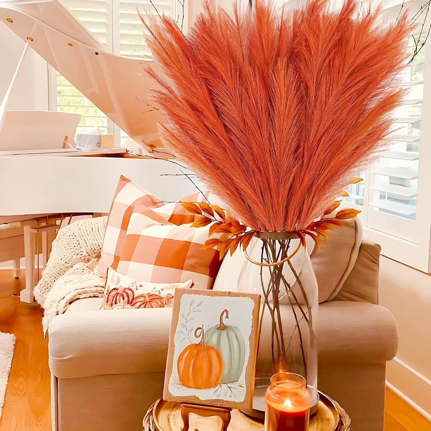 obbsie 50pcs Pink Faux Pampas Grass Decor, 21.6" Short Artificial Floral Branches Vase Filler Flower Arrangement for Home Wedding Boho Outdoor Decor