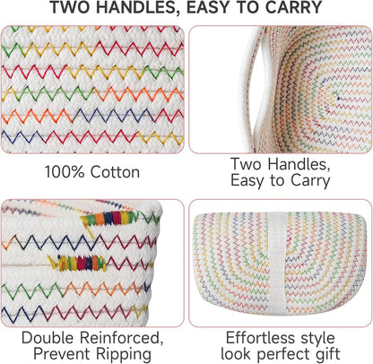 3-Pack Small Storage Baskets for Organizing | Woven Shelf Toy Basket | Rope Baskets for Gifts Empty | Closet Organizer Bins with Handles | Cube Decorative Box | 11.8×7.8×5.1” | Mixed brown