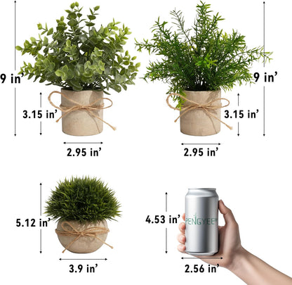 4 Pack Small Fake Plants in White Pulp Pot for Home Decor, Artificial Plants Indoor, Small Faux Plants Indoor for Bathroom Bedroom Kitchen Office Farmhouse Room Shelf Decor