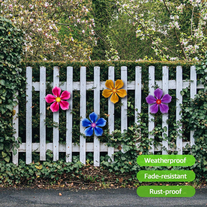 Giyyomtr Metal Flowers Wall Decor - 4pcs 6.2'' Metal Wall Art Hanging Decorations for Outdoor Fence Garden Yard Patio Exterior Wall Decor
