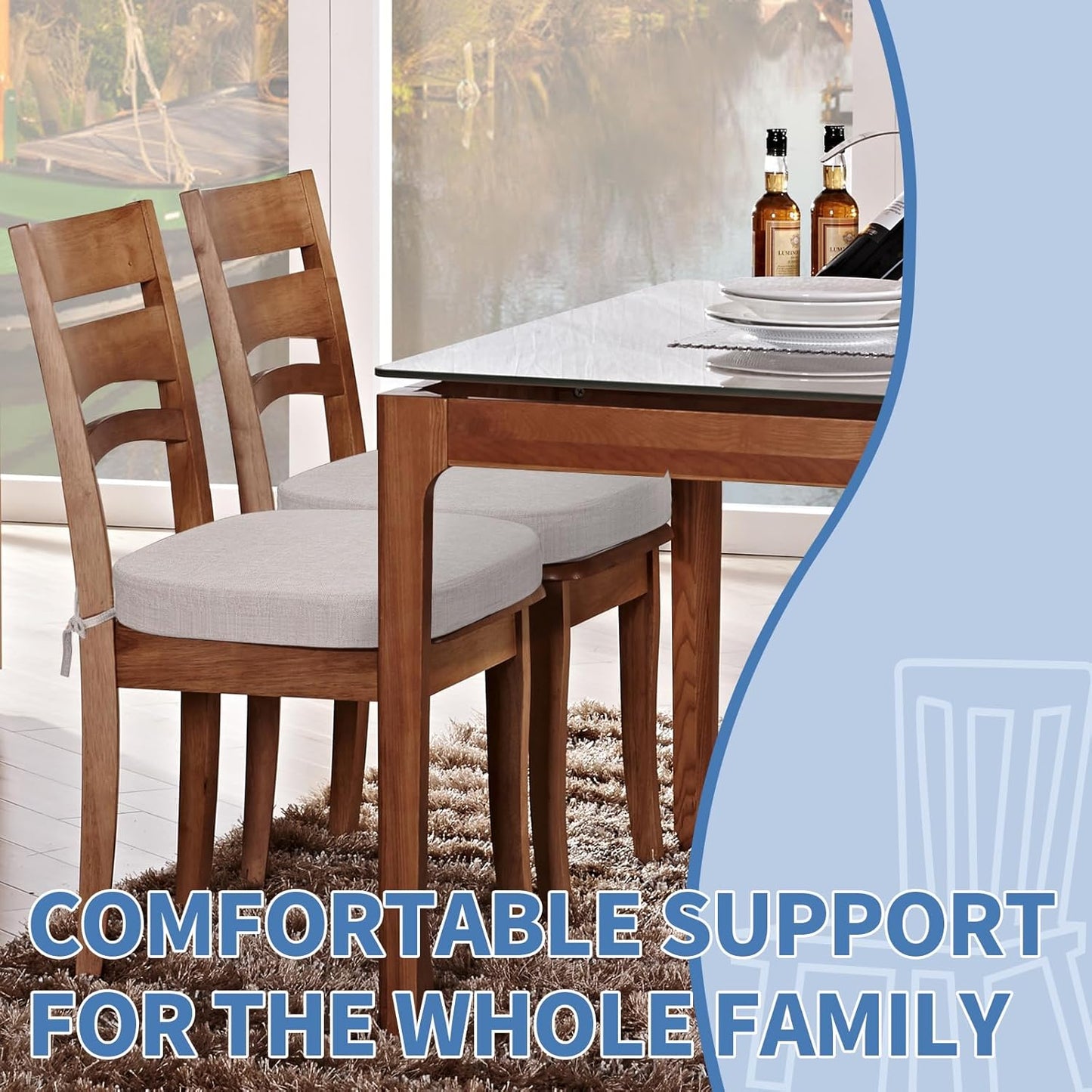 BUYUE Thickened 2.5" Friendly Woven Fabric Dining Chair Cushion, U-Shape High Density Foam Comfortable Chair Pad for Kitchen, Slip Resistant Indoor Seat Cushion (1 Piece, Dark Gray)