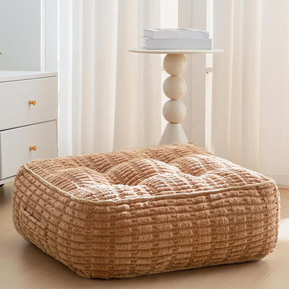 HIGOGOGO Floor Pillow Cushion for Adults, Meditation Cushion Pillow, Blended Corduroy Cover, Large Square Floor Sitting for Tatami Living Room or Yoga, 22x22 Inch, Beige