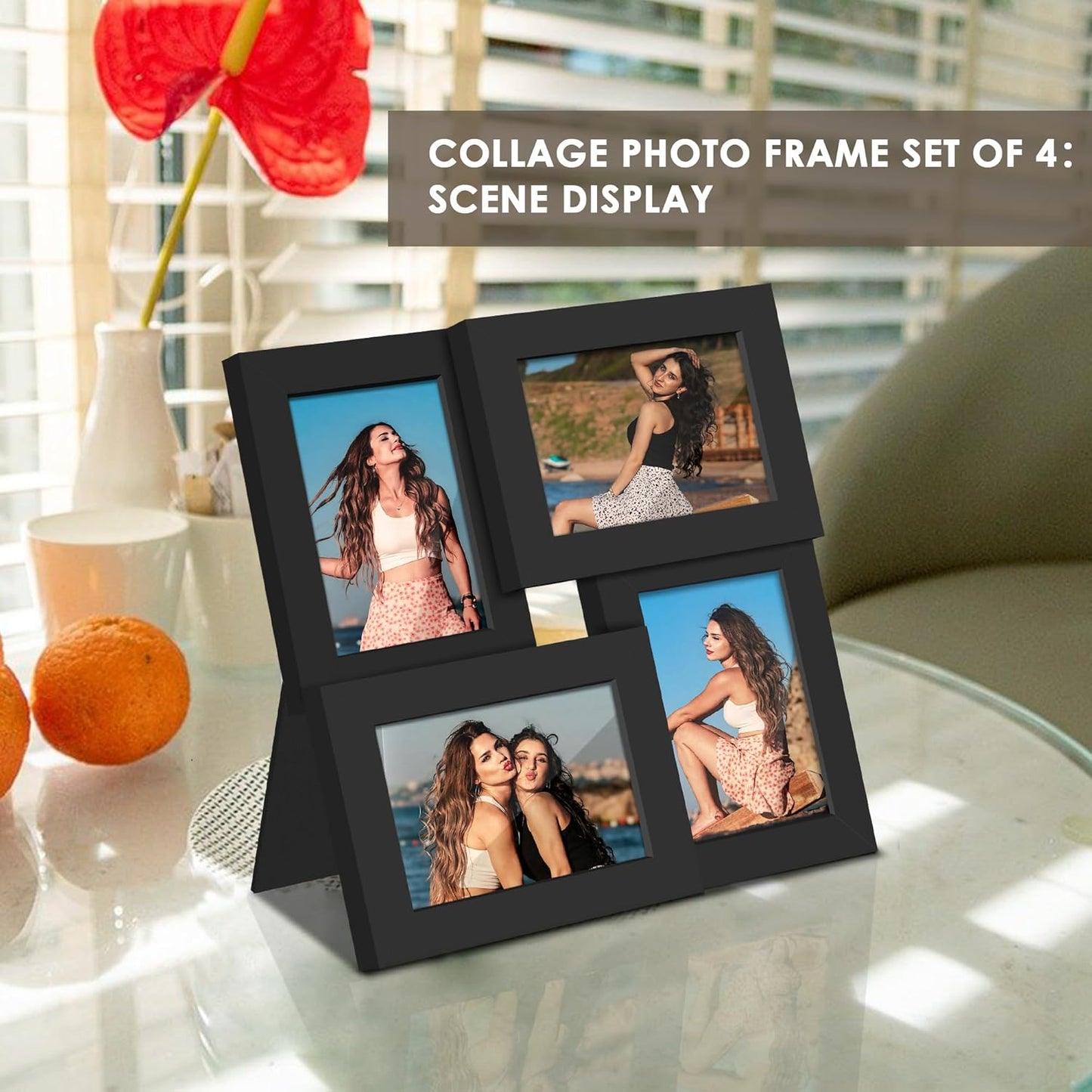 DUENPY 4x6 Collage Picture Frame Tempered Glass Front, Displays Four 4x6 Photo, Family Photo Collage Frame, Wall Decor Wall Hanging or Tabletop, Brown