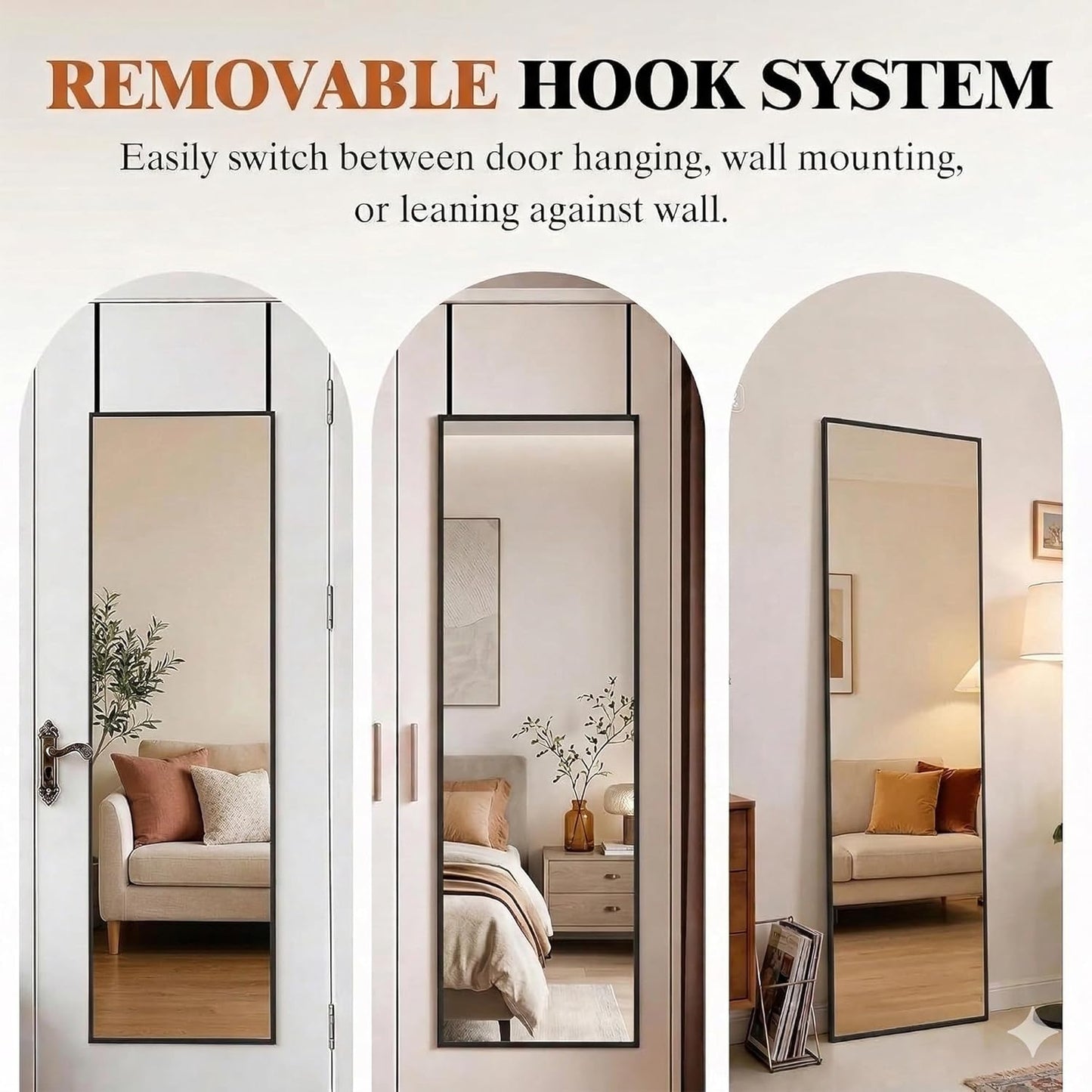 Simple Deluxe Arched Full Length Mirror, 71"x26"Large Floor Mirrors, for Wall Door Bedroom Bathroom Living Room (Gold)