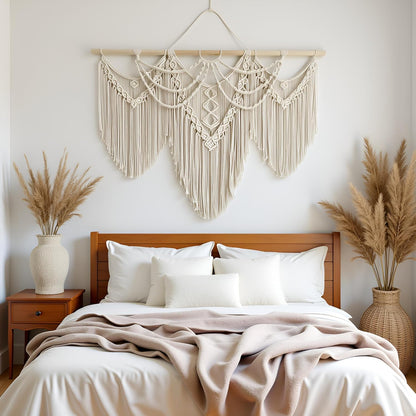 guzhiou large macrame wall hanging - Boho Tapestry Macrame Wall Decor Art- Chic Bohemian Handmade Woven Tapestry Home Decoration for Bedroom Living Room Apartment Wedding Party - 43"x32" (Wood bead)