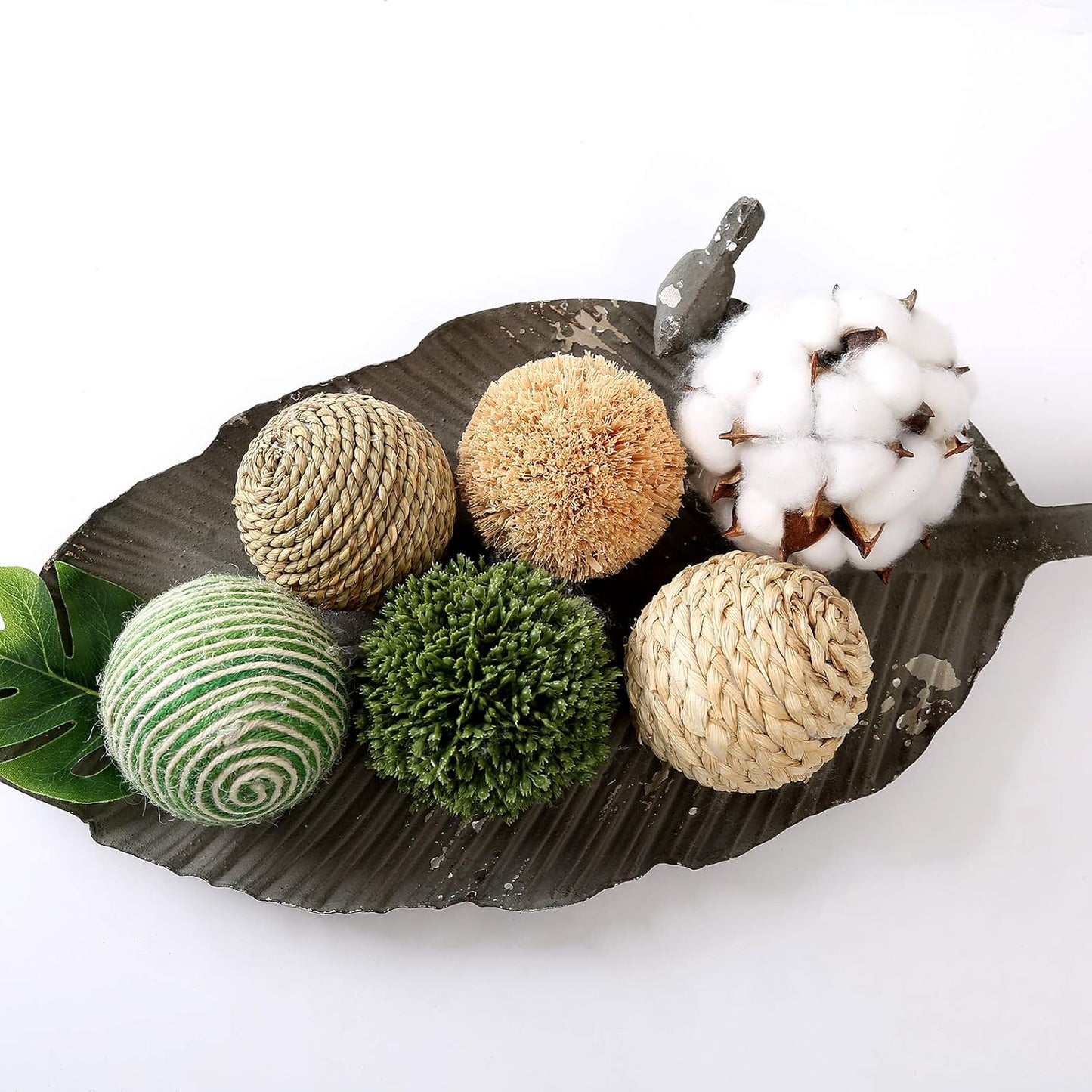 6pcs 3.5inch Woven Wicker Rattan Balls Decorative Ball Twig Orbs Green Orbs Vase Bowl Filler for Tabletop Decor (Beige White)