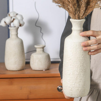 Ceramic Vase Set of 3 | Neutral Vase Home Decor with Handle | Pottery Modern Farmhouse Vases Pampas Grass Flower Vases for Home Decor Table Living Room Centerpieces Mantel Decor - Multicolor