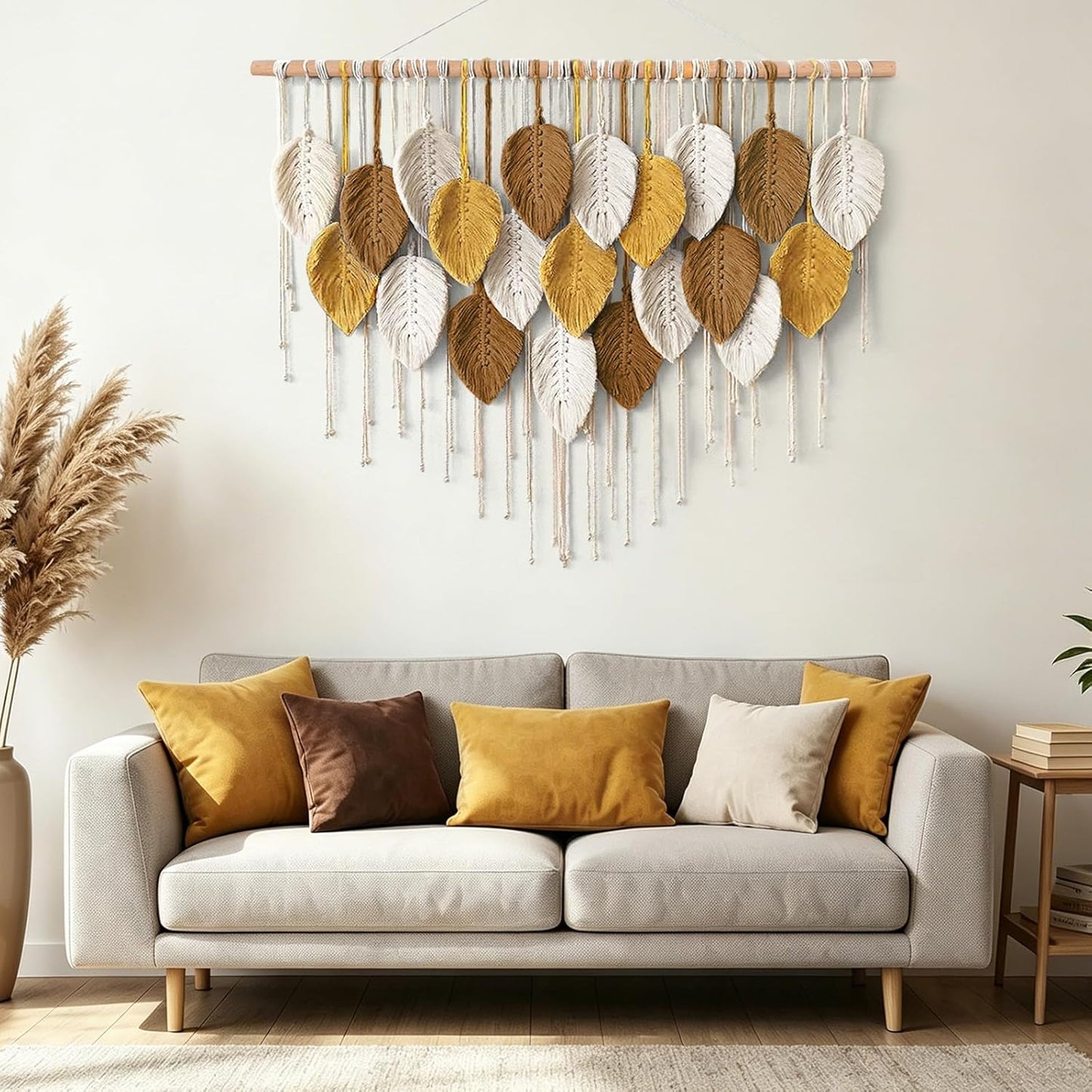 Weldomcor Large Macrame Wall Hanging Boho Home Decor, Handmade Bohemian Woven Leaves Macrame Tapestry Modern Aesthetic Chic Wall Art Decorations for Bedroom Living Room Nursery Office 39" W x 29.5" L