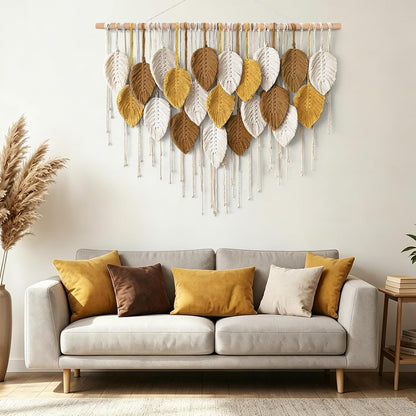 Weldomcor Large Macrame Wall Hanging Boho Home Decor, Handmade Bohemian Woven Leaves Macrame Tapestry Modern Aesthetic Chic Wall Art Decorations for Bedroom Living Room Nursery Office 39" W x 29.5" L