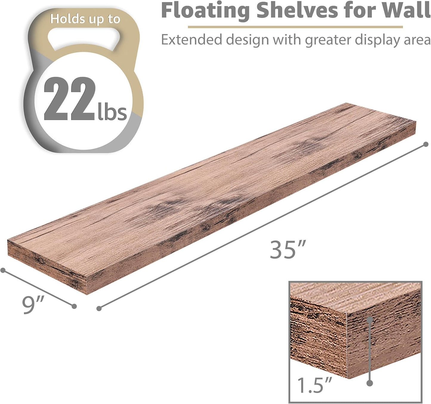 Sorbus Floating Shelves for Wall - 48 Inch Long Bathroom Shelves, Wall Decor for Bedroom, Kitchen, Living Room & Book Storage - Mounted Floating Shelf with Invisible Brackets (Maple Wood, 2 Pack)