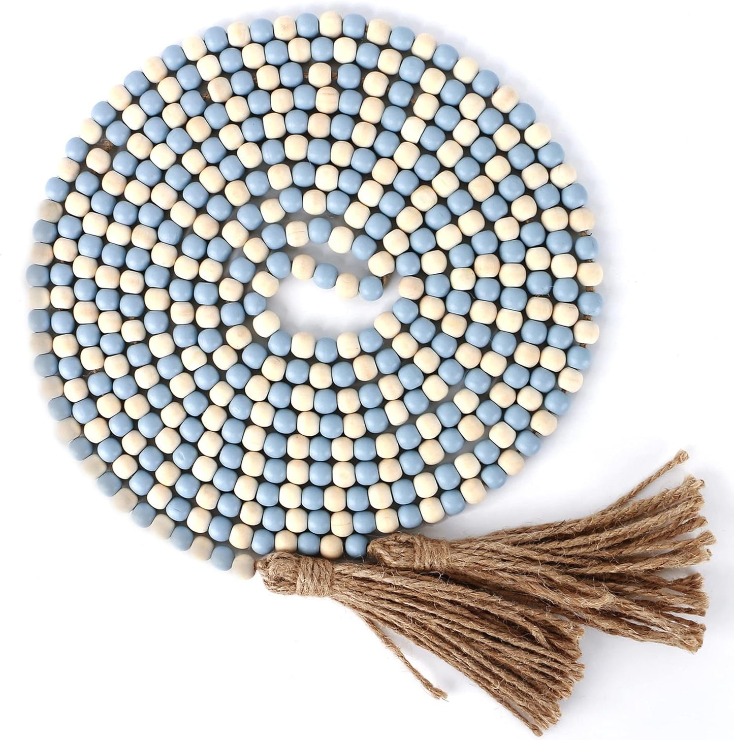 CVHOMEDECO. 16 Feet Wood Beads Garland with Tassels Farmhouse Rustic Wooden Decorative Bead String Wall Hanging Accent for Home Festival Decor. Orange
