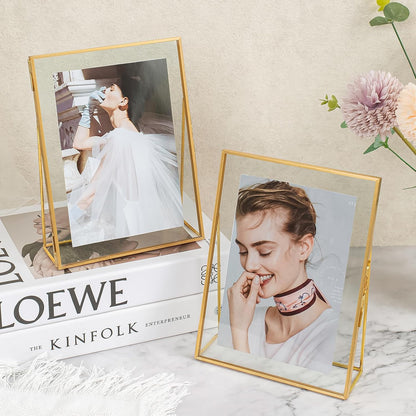 Gold Floating Picture Frame Set of 2, 10"x12" Glass Pressed Flower Picture Frames, Tabletop Standing Glass Floating Frame for 8x10 Photo Display