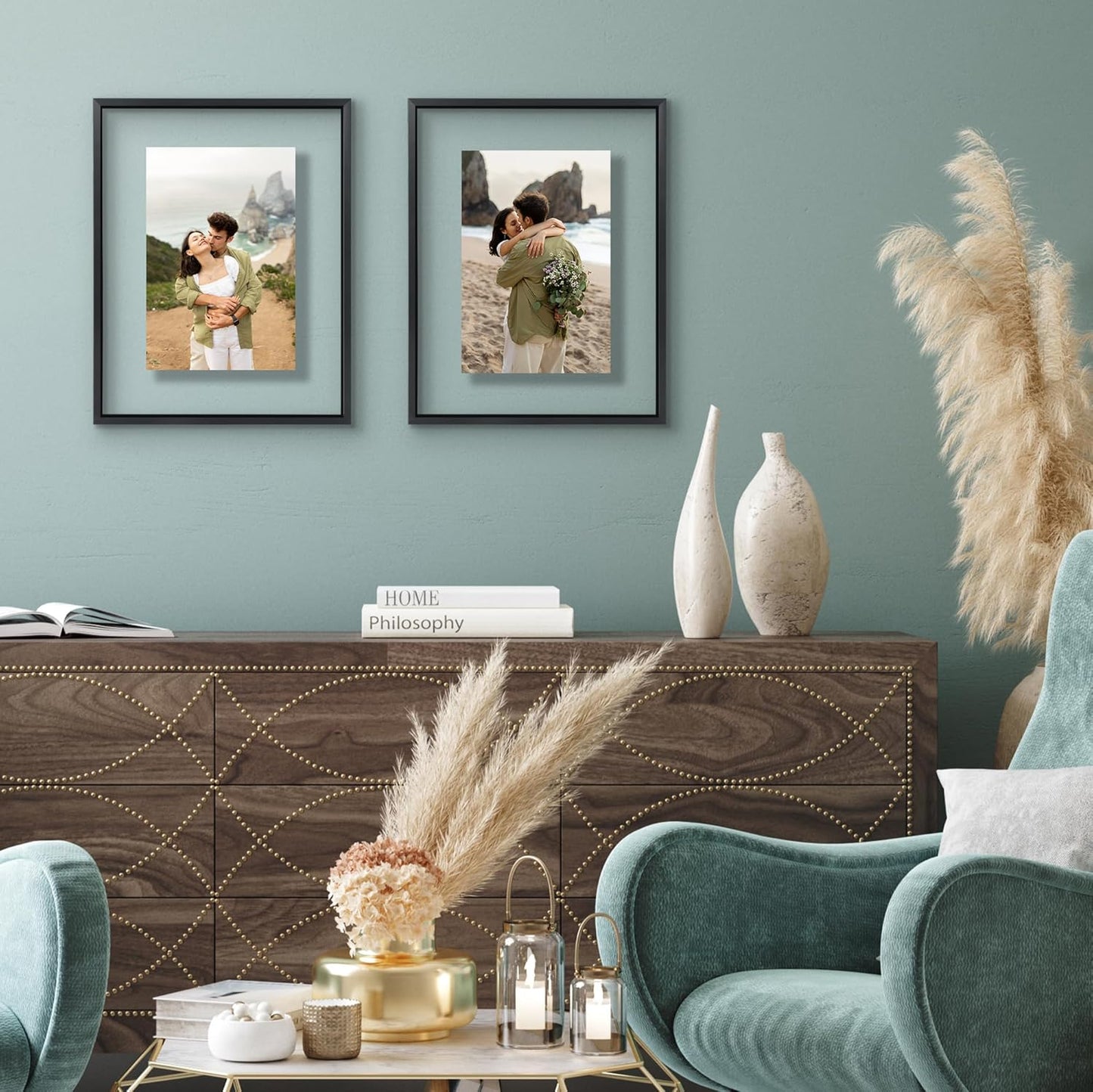 Americanflat Aluminum 11x14 Floating Picture Frame with Shatter-Resistant Glass - Use as 8x10 Picture Frame or Display 11x14 Photo - Signature Float Collection - Photo Frames for Wall Display - Black