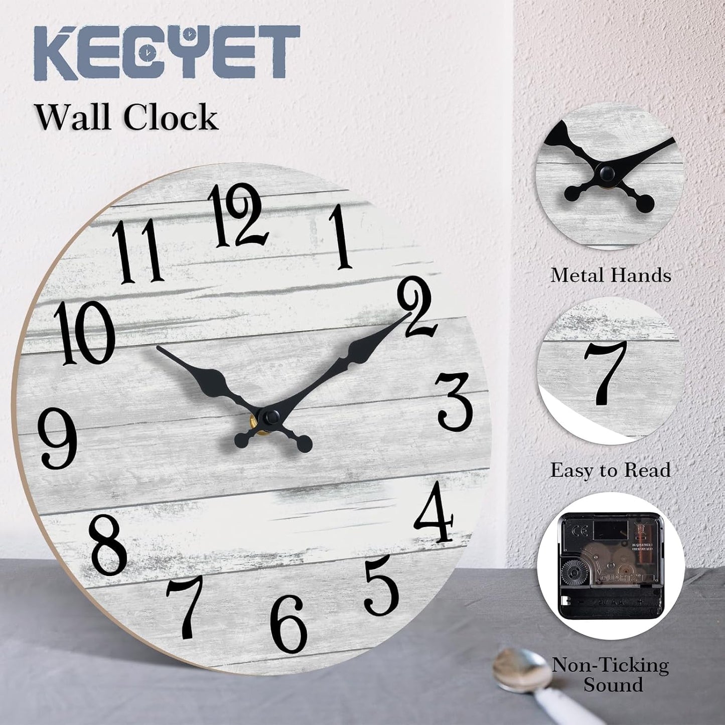 KECYET Wall Clock Battery Operated 8 Inch Silent Non Ticking Coastal Design Country Rustic Retro Decorative for Bathroom Kitchen Living Room Bedroom