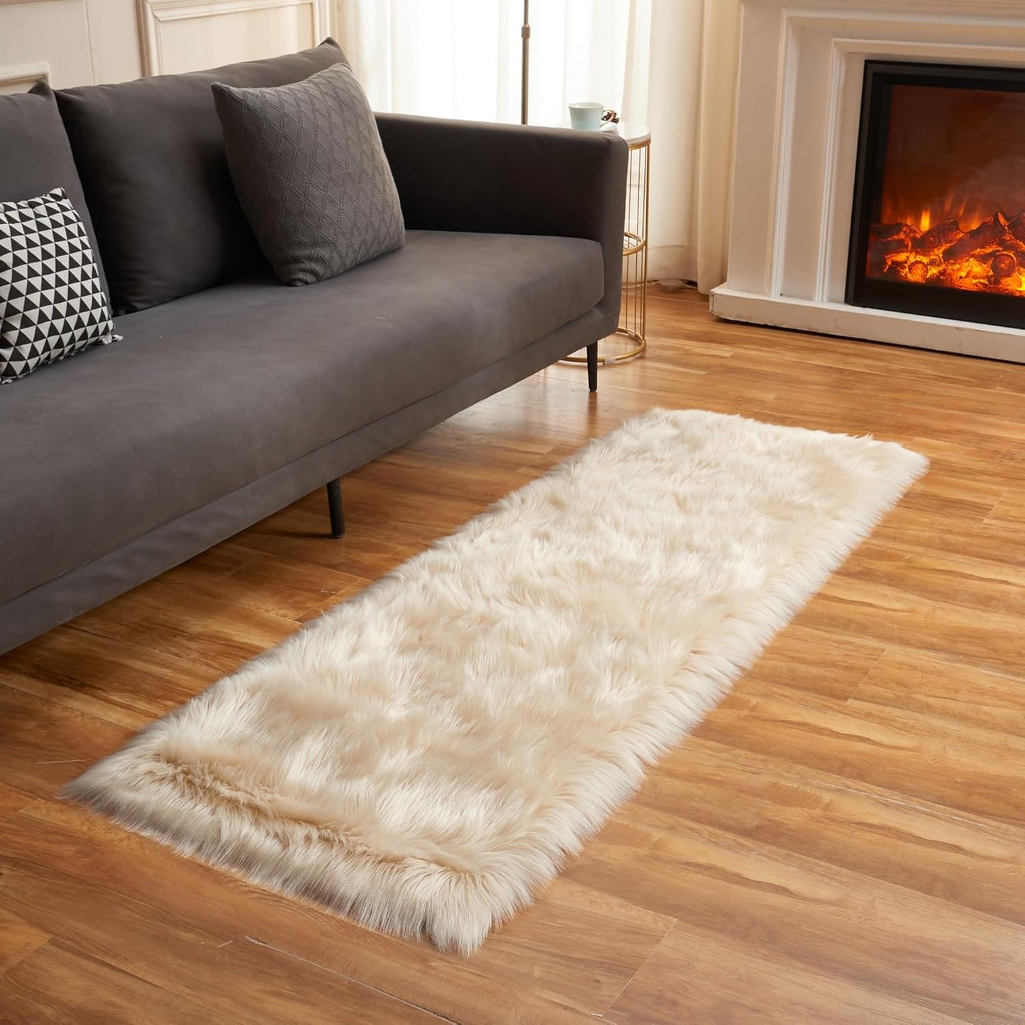 EasyJoy Ultra Soft Fluffy/Fuzzy Shaggy Area Rug Faux Fur Chair Cover Seat Pad for Bedroom Floor Sofa Living Room (2 x 6 ft Sheepskin, Beige)