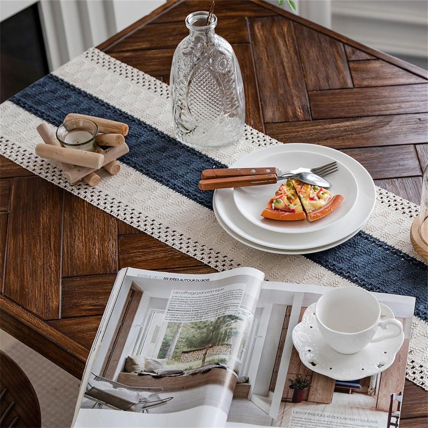 Macrame Table Runner Cream Beige Boho Table Runners with Tassels Hand Woven Cotton Table Runner Rustic Farmhouse Table Runners for Bohemian Kitchen Dining Table(12x71in)